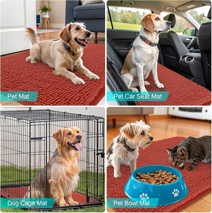 OLANLY Dog Door Mat for Muddy Paws 44x32, Absorbs Moisture and Dirt, Absorbent Non-Slip Washable Doormat, Quick Dry Chenille Mud Mat for Dogs, Entry Indoor Entryway Carpet for Inside Floor, Maple Red - Image 7