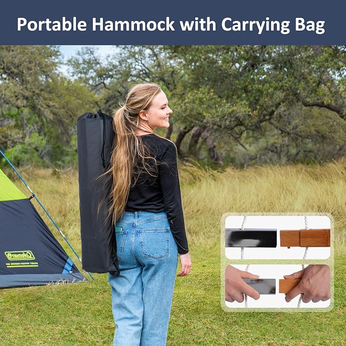 SUNCREAT Hammocks for Outside with Stand, Porch Hammock and Stand, 475 lbs Capacity, Patent Pending, Navy - Image 8