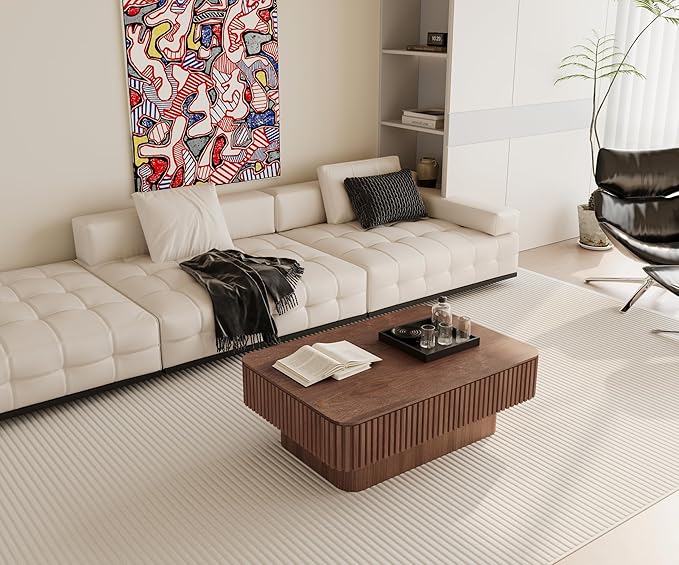Coffee Table with Lifting Top for Living Room,Mid Century Modern Wood Fluted Lift Top Coffee Tables with Storage,38.6'' Farmhouse Rectangular Lift Pull Up Tabletop for Apartment Office, Office,Walnut
