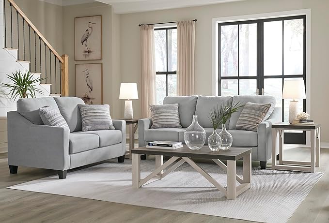 Signature Design by Ashley Adlai Casual Loveseat with 2 Toss Pillows, Light Gray