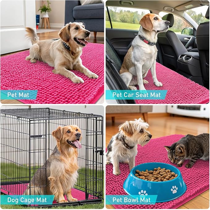 OLANLY Dog Door Mat for Muddy Paws 47x32, Absorbs Moisture and Dirt, Absorbent Non-Slip Washable Doormat, Quick Dry Chenille Mud Mat for Dogs, Entry Indoor Entryway Carpet for Inside Floor, Hot Pink - Image 7