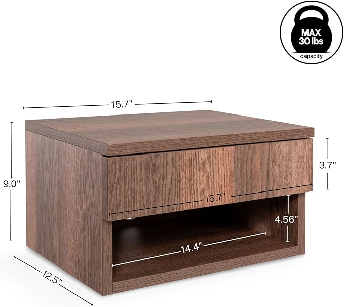 JONATHAN Y NST2002A Ettore 15.71" Mid-Century Modern Floating Wall Mounted Nightstand with Soft-Close Drawer and Cable Hole, Dark Brown - Image 2
