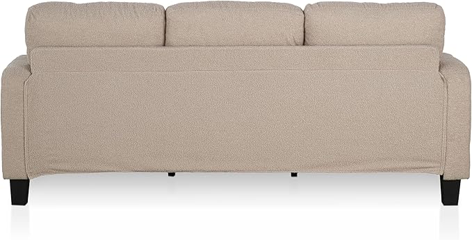 Homes: Inside + Out Reese Modern Plush Boucle Couch with Side Pockets, Cup Holders and USB Ports, Wooden Comfortable Sofa for Living Room, Bedroom and Office, Beige