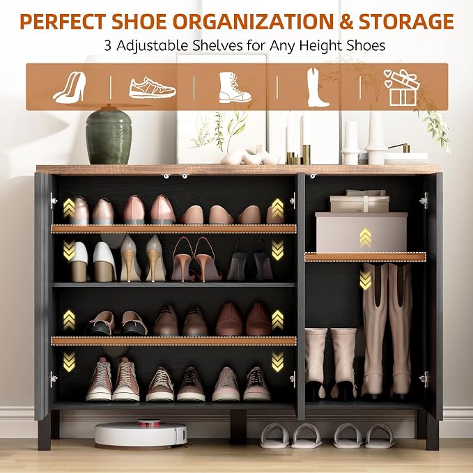 Vlsrka Shoe Cabinet with 3 Doors, Narrow Wooden Shoe Cabinet, Hidden Shoe Storage for Entryway, Foyer, Hallway - Image 4