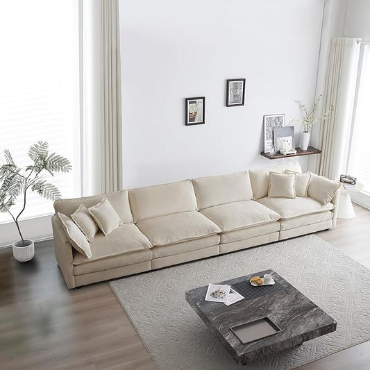 ERYE 146.5" Oversized Modular Sectional Cushion Modern Deep Seat Sleeper Sofa & Couch W/Pillows, Living Room DIY Free Combination 4 Seaters Comfy Upholstered Furniture for Home Apartment Office, Beige