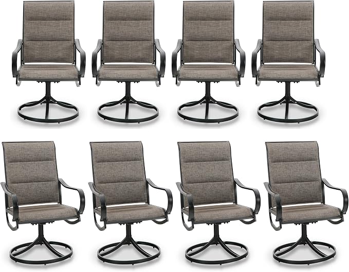 PHI VILLA Patio Swivel Dining Chair, Outdoor Metal Chairs with Padded Textilene, All Weather Patio Chair for Lawn Garden Poolside, Set of 8 by PHIVILLA