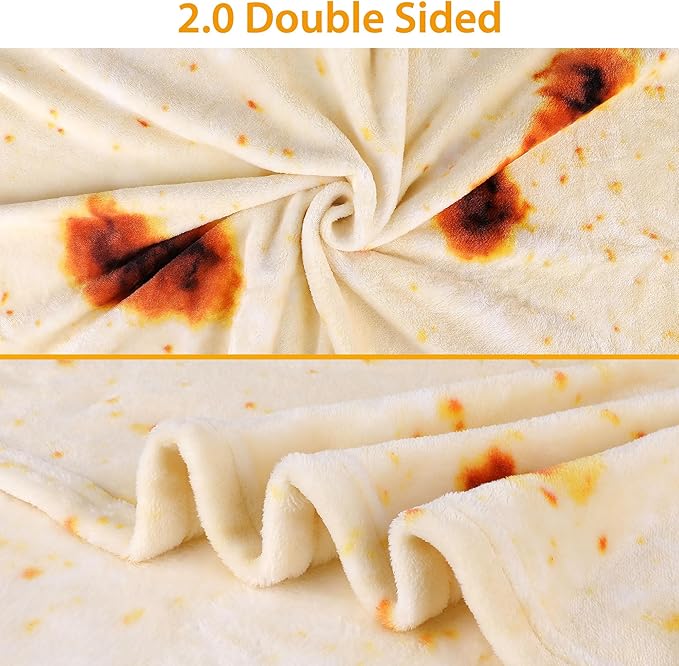 LetsFunny Burrito Tortilla Throw Blanket, 72in 2.0 Double Sided Burritos Taco Tortilla Wrap Blankets for Adults Kids, Giant Funny Realistic Food Blankets, Soft Flannel Round Throw Blanket