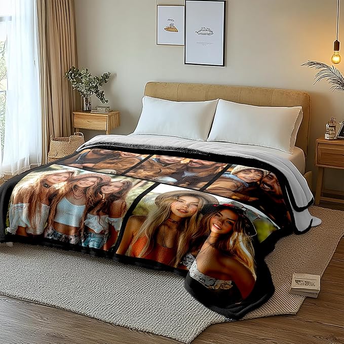Custom Blanket with Picture, Customized Throw Photo Blanket, Personalized Birthday Christmas Valentine's Day for Men Women Dad Mom Boyfriends Girlfriends Adults Kids, 9 Photos