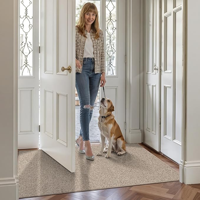 LUMI Ultra Thin Door Mat for Entryway, 17"x30" Low Profile Non Slip Rubber Backing Indoor Doormat, Easy Clean Welcome Entrance Mat for Inside House, Patio, Khaki - Image 9