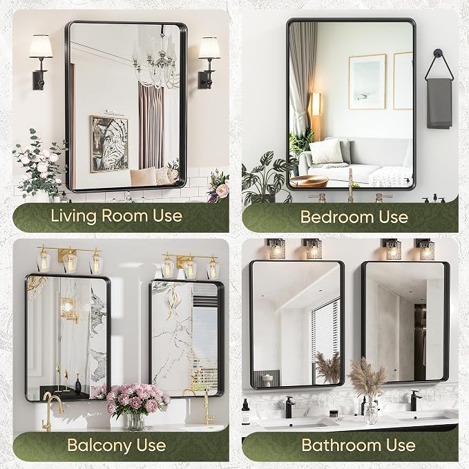 Suidia Bathroom Mirror, 24" x 36" Wall Mirror Metal Framed, Bathroom Vanity Mirror for Living Room Bedroom Bathroom Entryway, Black, Rounded Corner Style - Image 9