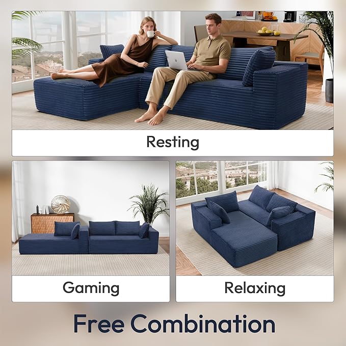 Cloud Sectional Couch, 105" Modular Sectional Sofa with Right Chaise Lounge, Modern Modular L-Shape Sofa with Pillows & Deep Seat, Boneless Couches for Living Room Bedroom, Dark Blue