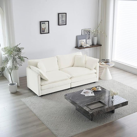 KEIKI Loveseat Sofa, Upholstered 2 Seater Couch, Oversized Sectional Sofa with 4 Pillows for Living Room Bedroom Office, White