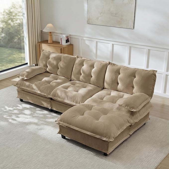 108" Oversized L Shaped Modular Sectional Sofa with Reversible Ottoman, Comfy Chenille Upholstered Cloud Couch 4-Seater Sofa Set for Living Room, Apartment, Office | Free Combination, Tufted