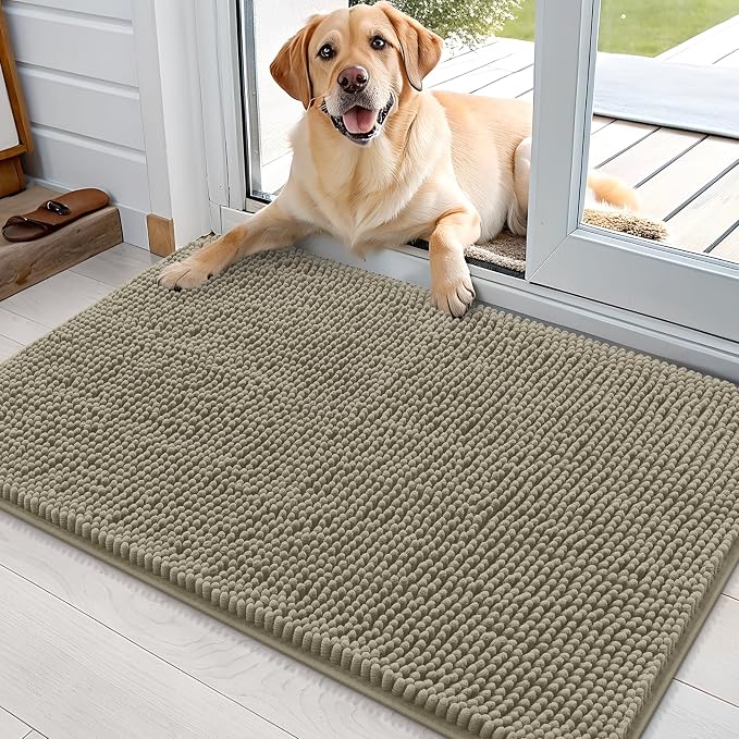 OLANLY Dog Door Mat for Muddy Paws 36x24, Absorbs Moisture and Dirt, Absorbent Non-Slip Washable Doormat, Quick Dry Chenille Mud Mat, Entry Indoor Entryway Carpet for Inside Floor, Warm Taupe by OLANLY