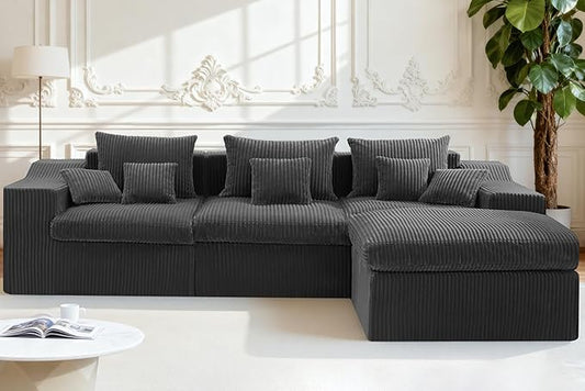 Homguava Modular Sectional Couches for Living Room,101" Cloud Couch with L-Shape Chaise,Comfy Sofa Living Room Couch with Deep Seat,No Assembly (Cordury Grey)