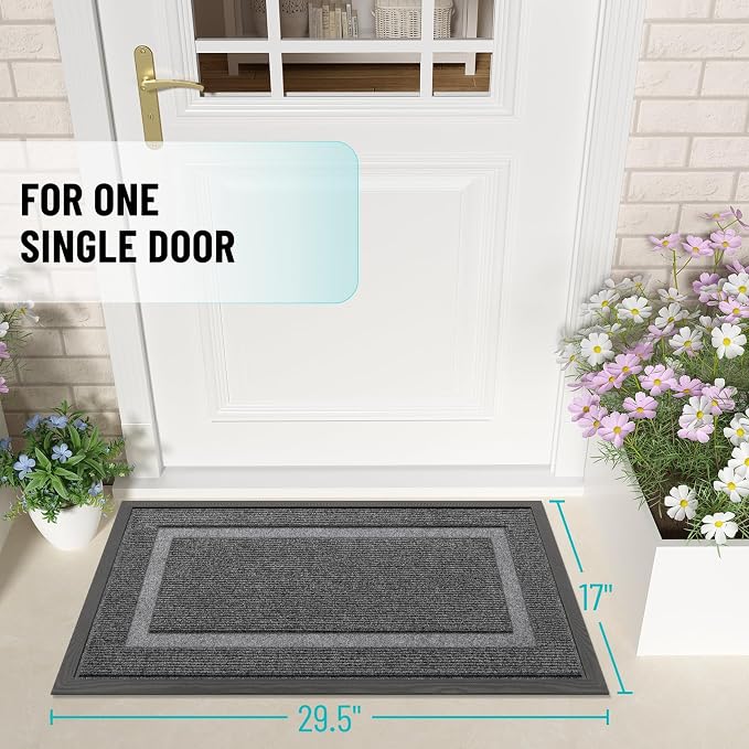 OLANLY Front Door Mat Indoor Outdoor Entrance, Waterproof All-Season, All-Weather Doormat, Sturdy Natural Rubber, Fade Resistant, Low Profile, Easy Clean Patio Porch Entryway Mat, 29.5x17, Dark Grey - Image 2