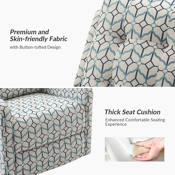 HULALA Home Recliner Chair Set of 2, Modern Printed Fabric for Living Room, Rocker Recliner Sofa Comfy Armchair 360 Degree Swivel, Nursery Rocking Chairs with Adjustable Backrest & Footrest/Ivory