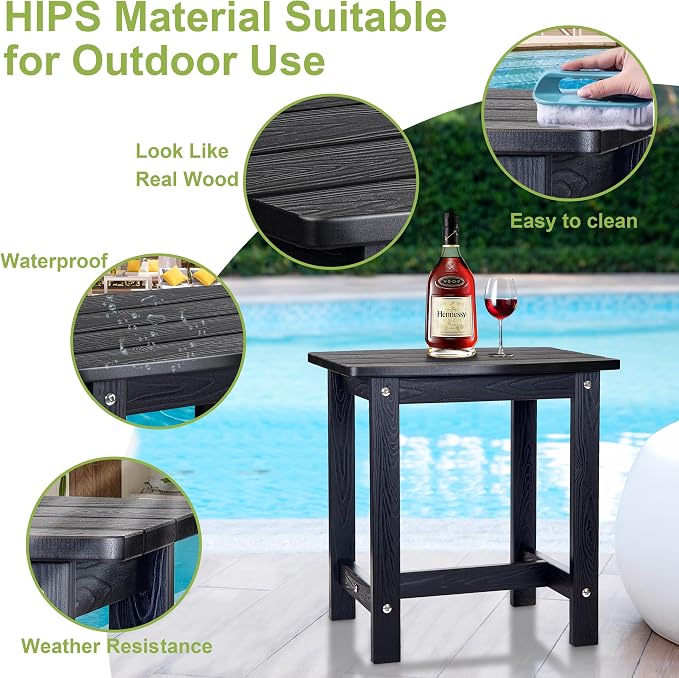 Y&M Outdoor Side Table, HIPS Adirondack Small Single Table, Waterproof Square Outside Table, Balcony Modern End Tables for Patio, Pool, Beach, Porch, Deck, Indoor or Outdoor Use (Black, 2 Pack) - Image 4