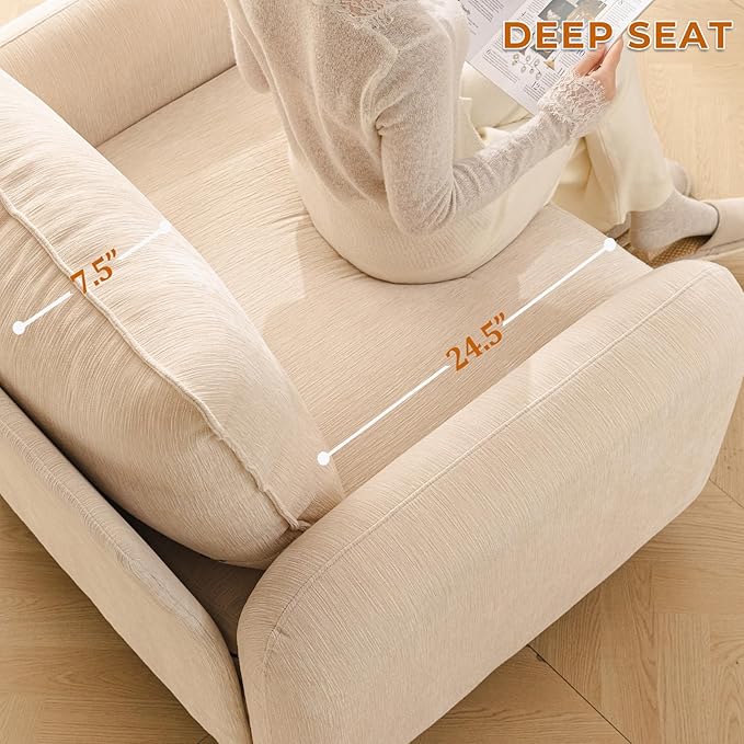 Rexulqo Oversized Accent Chair with Ottoman,All Seats Storage,Comfy Big Armchair,24.5'' Deep Seat,Upholstered Living Room Chairs,Reading Chair,Lounge Chair for Bedroom,Office,Chenille,Cream