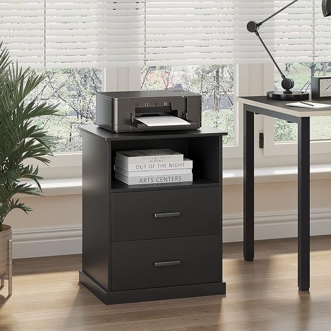 Hasuit Night Stand with Charging Station, Large Nightstand with Storage Drawers and Open Cubby, Black Bedside Side End Table for Home Office, Wider Tabletop 19.0'' x 15.0'' - Image 8