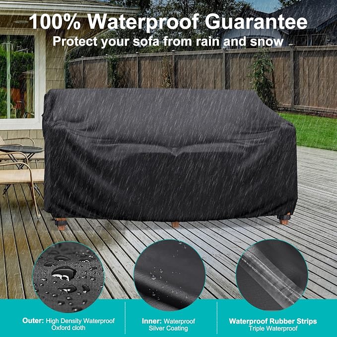 Patio Sofa Cover Waterproof - Heavy Duty 3-Seater Outdoor Couch Cover Patio Furniture Covers with Air Vent and Handles, 78" L×42" D×32" H, Black - Image 5
