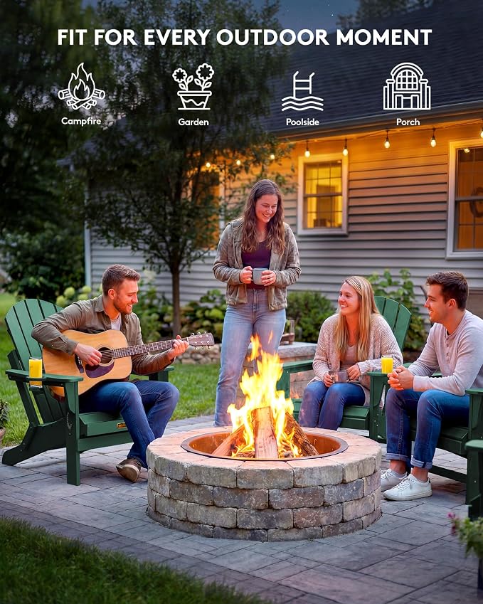SERWALL Foldable Adirondack Chair Set of 4, Weather Resistant HIPS Patio Chairs with Cup Holder for Garden Outdoors Fire Pit Chairs-Green - Image 8