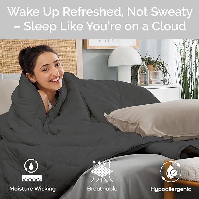 Cooling Comforter Queen Size - Lightweight All Season Down Alternative Duvet Insert, Hypoallergenic Plush Fill, 100% Viscose from Bamboo Cover - Charcoal, 88" x 90"
