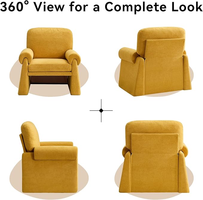 Oversized Accent Chair, Comfy Living Room Chairs, Single Sofa Chair with Thick Cushion and Armrests, Upholstered Arm Chair for Living Room, Modern Armchair, Reading Chair for Bedroom, Yellow