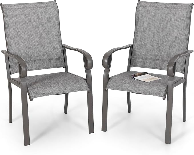 NUU GARDEN Patio Dining Chairs Set of 2, All Weather Textilene Patio Chairs,Powder-Coated Metal Frame Outdoor Patio Bistro Dining Chairs for Lawn Garden Backyard, Light Gray by NUUGARDENCORPORATION