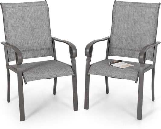 NUU GARDEN Patio Dining Chairs Set of 2, All Weather Textilene Patio Chairs,Powder-Coated Metal Frame Outdoor Patio Bistro Dining Chairs for Lawn Garden Backyard, Light Gray by NUUGARDENCORPORATION