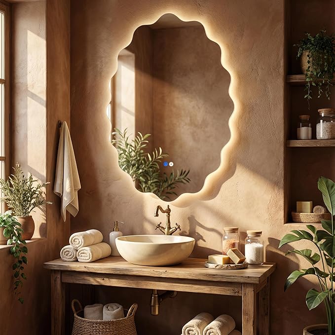 Oval Wavy Led Bathroom Mirror- Vanity Mirror with Lights IP54 Enhanced Anti-Fog,Single Piece 24"x36" 3 Colors Dimmable, Memory,Tempered Glass,UL Listed - Image 2