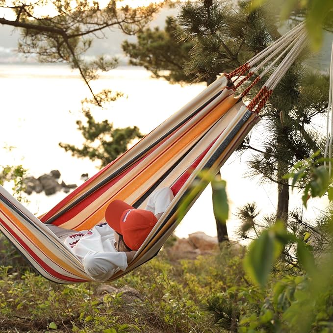 HappyPicnic Double Hammock with 9.8FT2 Rope, Portable 2 Persons Hammock with Carrying Bag- Patio Hammocks Hanging Camping Bed for Patio, Backyard, Porch, Outdoor and Indoor Use - Image 5