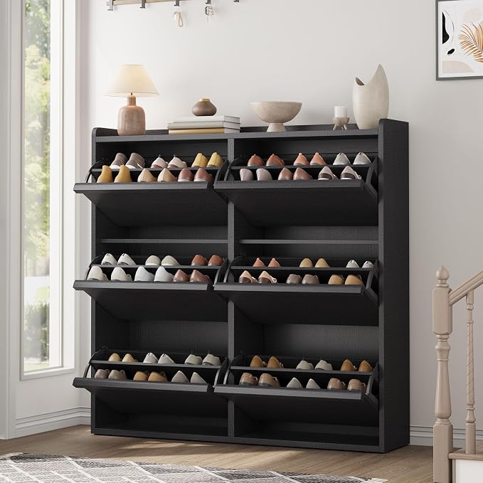 GarveeHome Shoe Cabinet with 6 Flip Drawers, Wooden Shoe Organizer Cabinet with Adjustable Shelf, Shoe Storage for Entryway, Hidden Shoe Cabinet for Hallway, Living Room, Black by GarveeHome