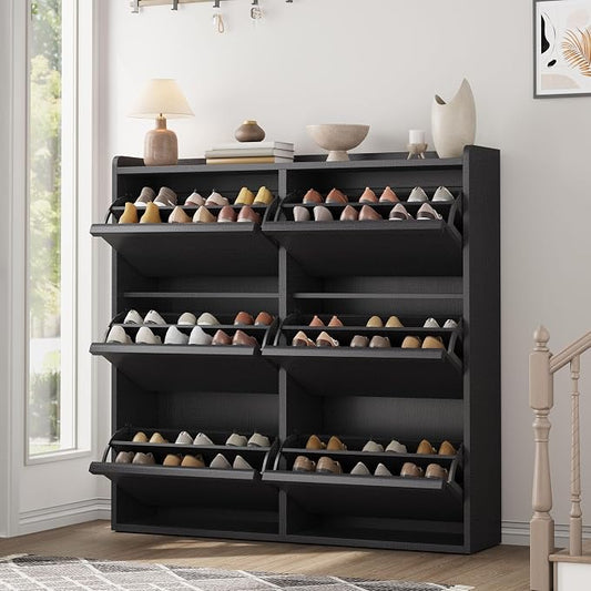 GarveeHome Shoe Cabinet with 6 Flip Drawers, Wooden Shoe Organizer Cabinet with Adjustable Shelf, Shoe Storage for Entryway, Hidden Shoe Cabinet for Hallway, Living Room, Black by GarveeHome