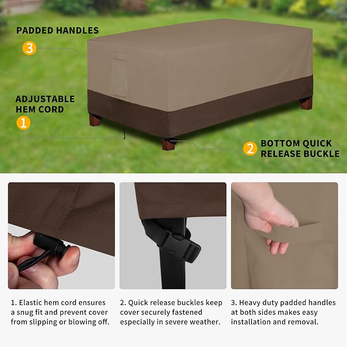 Easy-Going 600D Heavy Duty Rectangular Table Cover UV Resistant and Waterproof Outdoor Lawn Patio Furniture Cover (72" Lx44 Wx23 H, Camel/Dark Brown) - Image 4