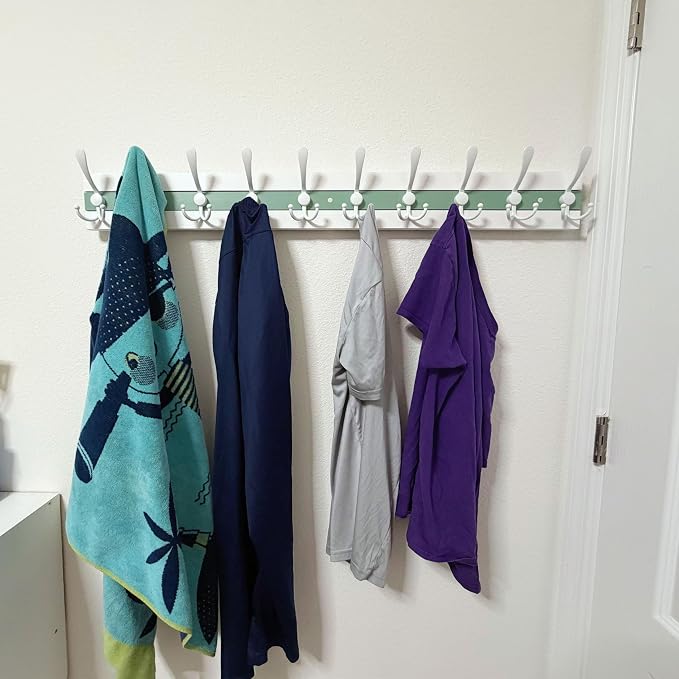 SKOLOO Coastal Wall Mounted Coat Rack - 38-1/8" Beach House Entryway Wooden Coat Hook with 10 Hooks for Hanging Coats, Hats or Towels, Oceanfront Cottage Core Collection, White & Green - Image 5
