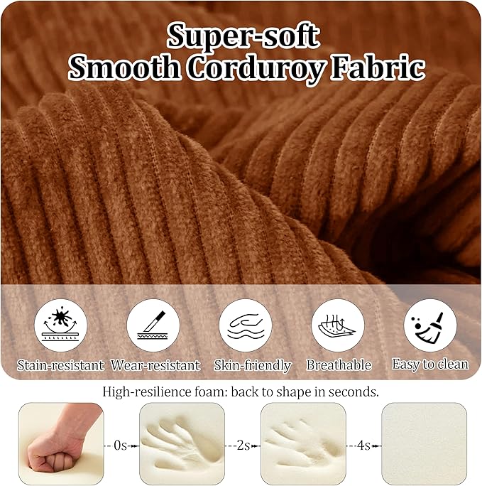 79'' Convertible Compressed Corduroy Folding Cloud Sofa Bed, 5 in 1 Modern Modular Boneless Pull Out Loveseat Sleeper in a Box, No Assembly Floor Futon Couch for Living Room, Orange, Pillows, King
