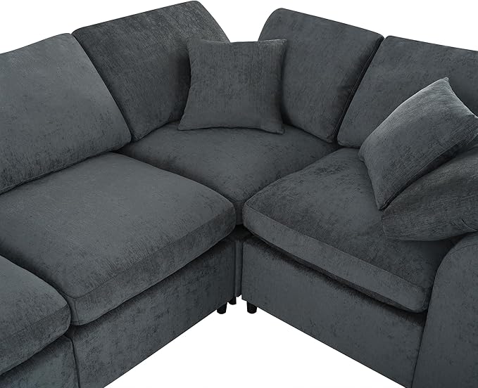 ERYE Oversized Modular Chenille Upholstered Sectional Sofa with Movable Ottoman, 7 Seaters Modular Convertible Couch Spacious Living Room Sofa for Home House Apartment