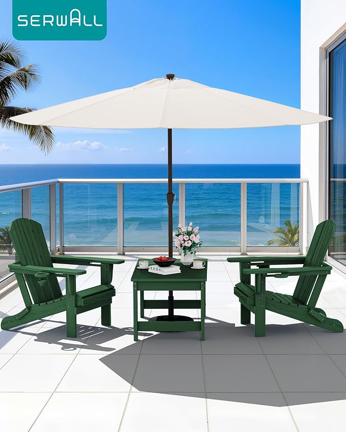 SERWALL Outdoor Coffee Table with 1.69" Umbrella Hole, HDPE Patio Coffee Table for Outside, Rectangle, Green - Image 9