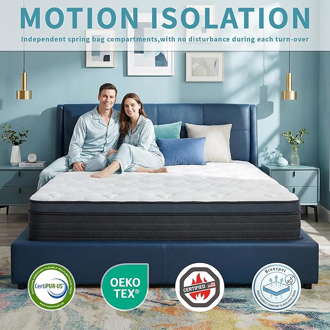 Full Size Mattress - 14 Inch Full Mattress- Hybrid Memory Foam Mattress,Pressure Relief, Cooling Breathable Cover, CertiPUR-US Certified, Bed-in-a-Box