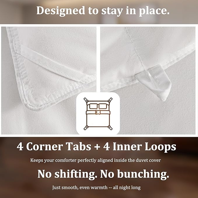 Goose Down Fiber Comforter California King Size – All Season Naturally Breathable Duvet Insert,Cotton-Poly Blend Fabric, 8 Corner Tabs (White, California King(106"x96"))