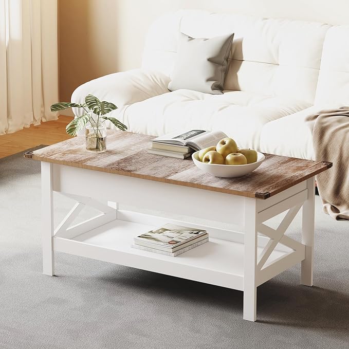 Lift Top Coffee Table with Storage, Small Coffee Table with Hidden Compartment, Dining Center Tables with Lifting Tabletop for Living Room, Home Office