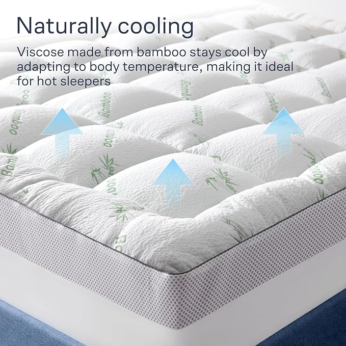 Dual-Layer 3.5 Inch Full Size Mattress Topper - 2” Memory Foam + 1.5” Viscose Made from Bamboo Mattress Pad - Double the Comfort & Back Support - Removable & Machine-Washable Cover, Green