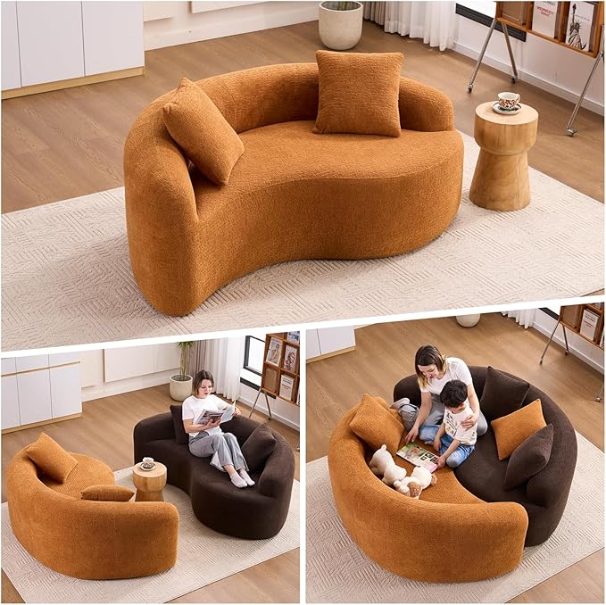 KEIKI S-Curved Loveseat Chenille Couches with 2 Pillows, Upholstered Luxury Plush Cloud Sectional Sofa for Living Room Apartment, Full Sponge Compression