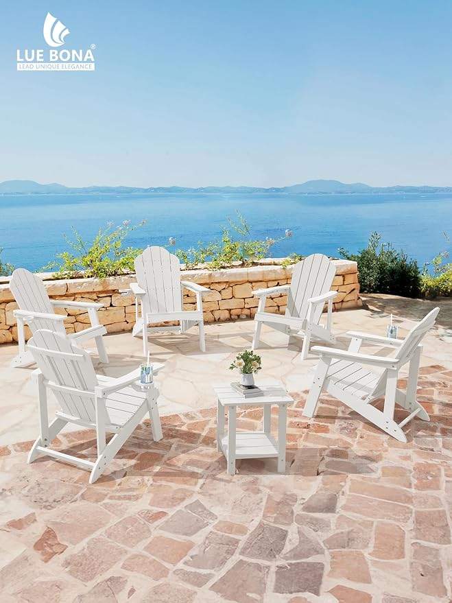LUE BONA HDPE Adirondack Chairs Set of 8 - Salt-Spray Resistant Outdoor Seating with Cup Holder, Ideal for Poolside, Deck, Coastal Resort & Beachfront Property, White - Image 6