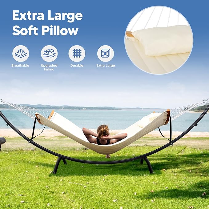 SUNCREAT Hammocks for Outside with Stand, Porch Hammock and Stand, 475 lbs Capacity, Patent Pending, Beige - Image 7