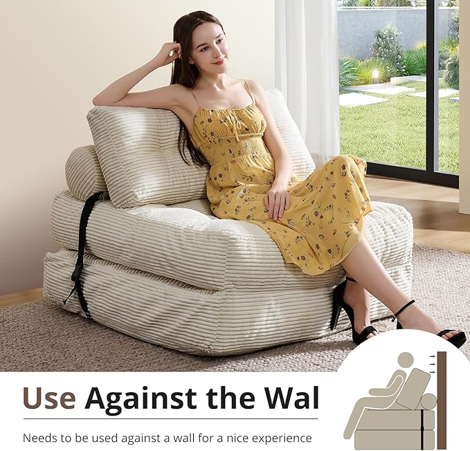 Folding Sofa Bed, Convertible Sleeper Chair with Pillow, Foldable Mattress with Back Support, Portable Floor Sofa Lounge for Living Room Bedroom Dorm