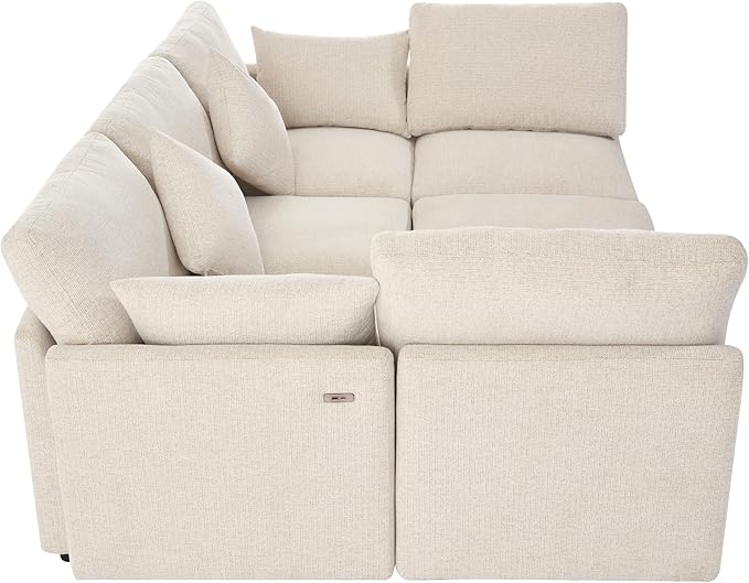 6 Seater Reversible Modular Sectional Sofa Convertible Sleeper Couch Bed , Free Combination Chenille Upholstered Corner Sofa&Couches with USB Ports and Detachable Cushions for Living Room Furniture