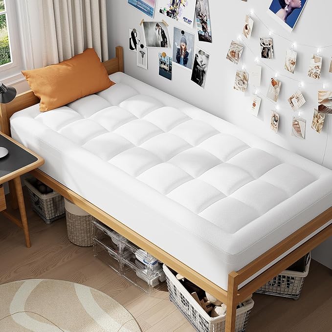 ELEMUSE 3 Inch Twin Size Dual Layer Memory Foam Mattress Topper, Extra Support Cooling Gel Foam & Soft Pillowtop Pad,Pressure Relief Bed Topper for Kids, Guest Room & Bunk Bed