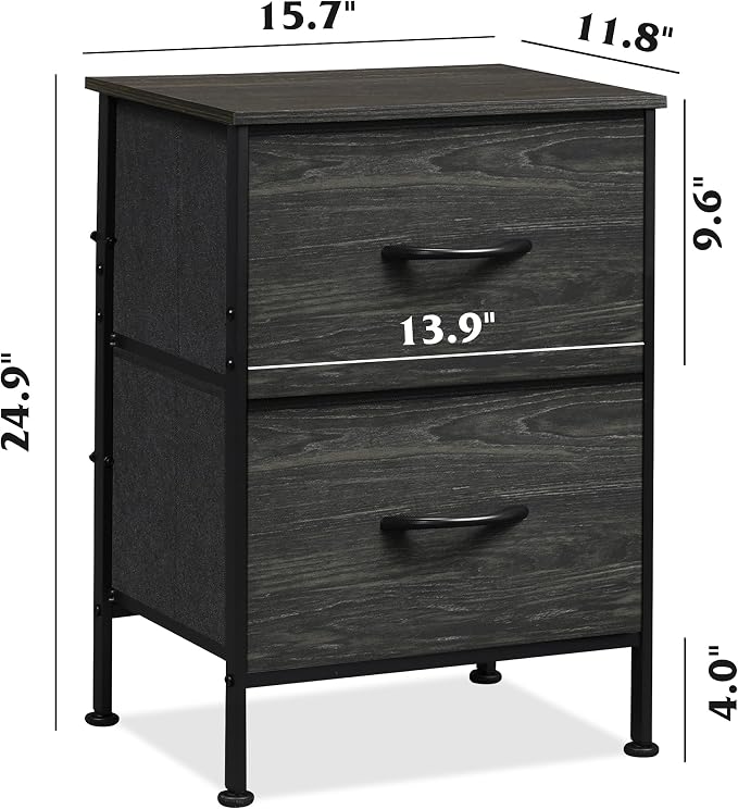 WLIVE Nightstand, Nightstand with 2 Drawers, Bedside Furniture, Night Stand, Small Dresser for Bedroom, College Dorm, End Table with Fabric Bins, Dormitory, Charcoal Black Wood Grain Print - Image 4
